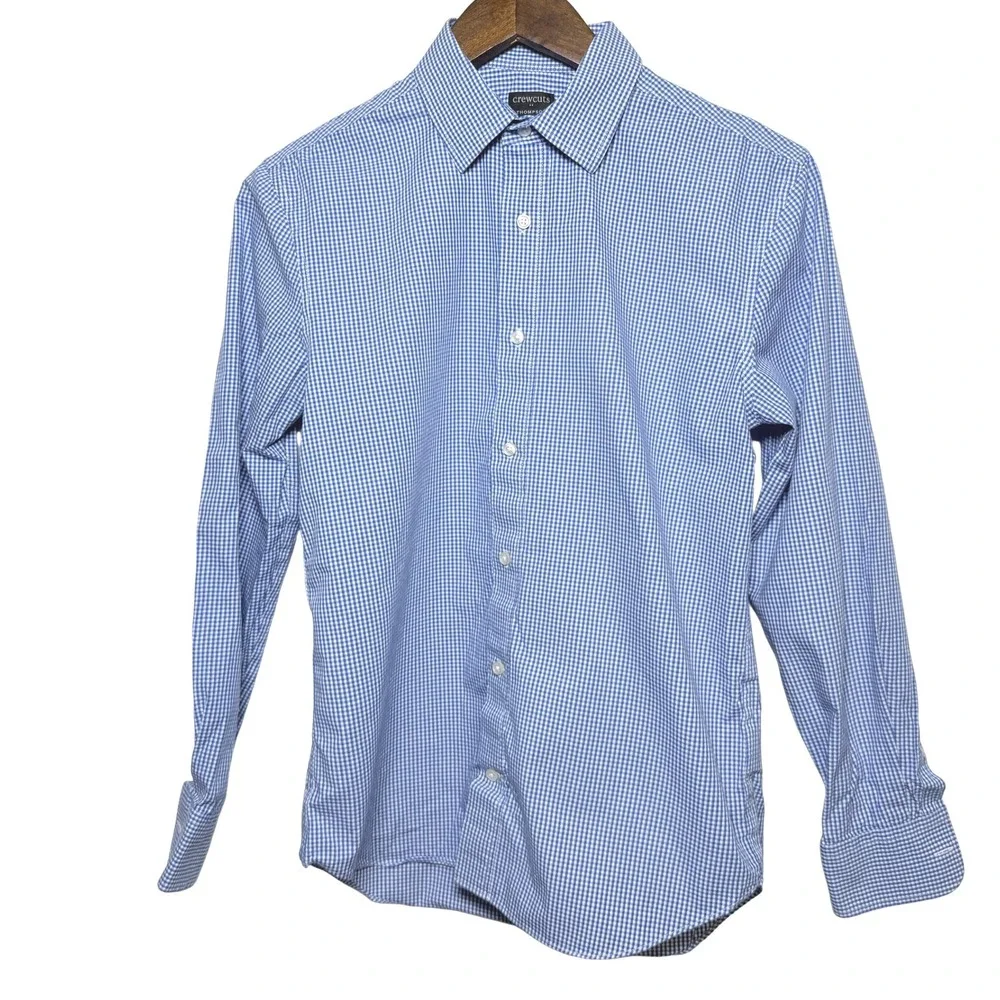 Crewcuts J.Crew Boys Thompson Gingham Button Down Shirt Blue White Size 14
